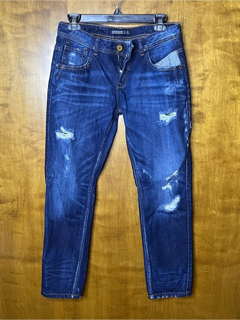 Zara Basic Z1975 Denim Distressed Slim Straight Jeans Dark Wash Women’s Size 2